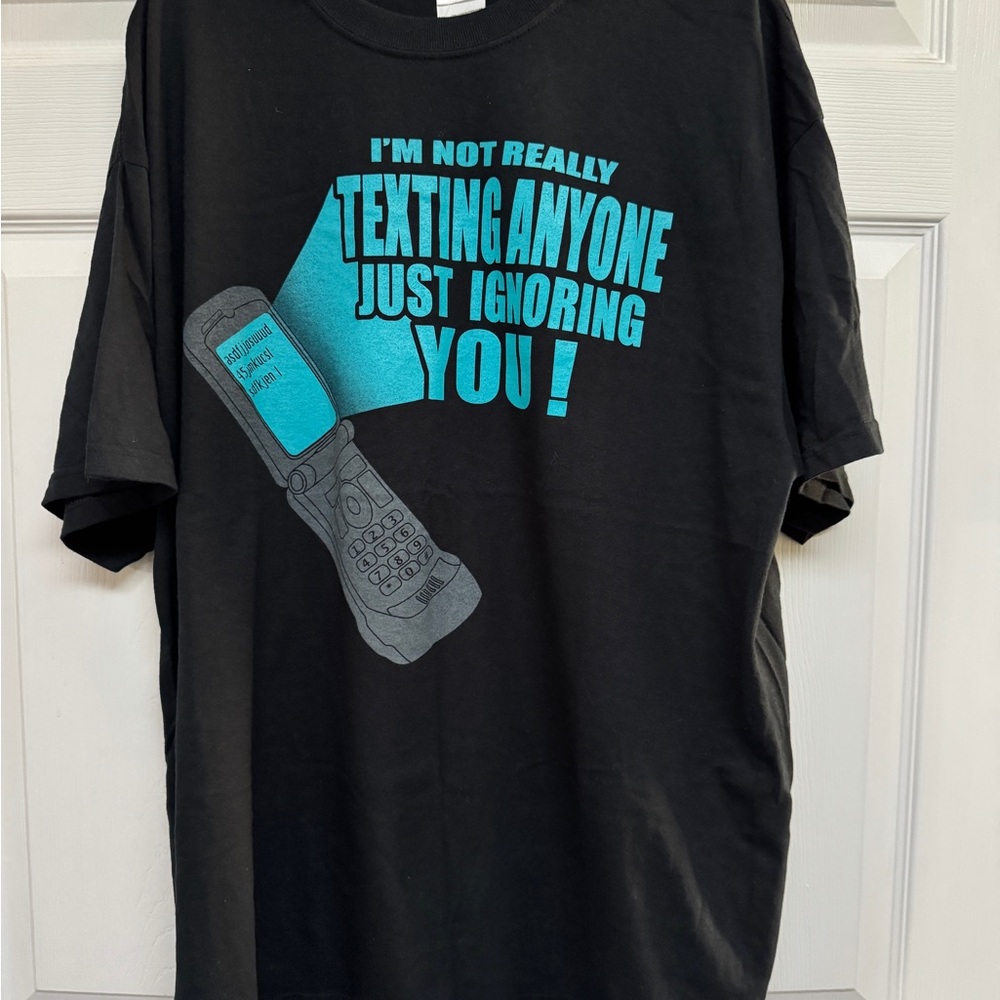 Gildan Black T-Shirt with Blue Graphic Design